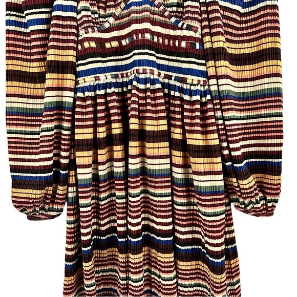 ZARA Multicolor Stripe Pleated Long Balloon Sleeve Dress - Picture 8 of 14